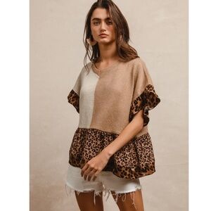 "The Sasha" Animal Print Color Block Ruffle Sweater Top